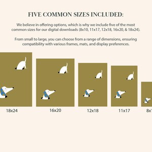 May include: Five different sizes of digital downloads are shown, each with a cartoon dog peeking out of a hole. The sizes are 8x10, 11x17, 12x18, 16x20, and 18x24 inches.