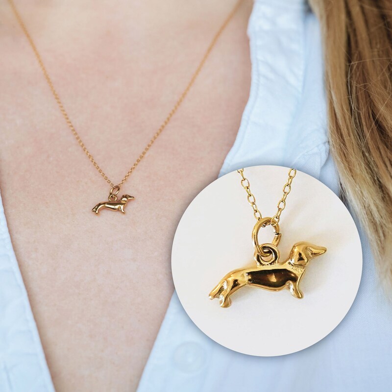 14k Gold Polished Dachshund Pendant - Adorable Wiener Dog Charm In Solid Yellow Gold - View #10
