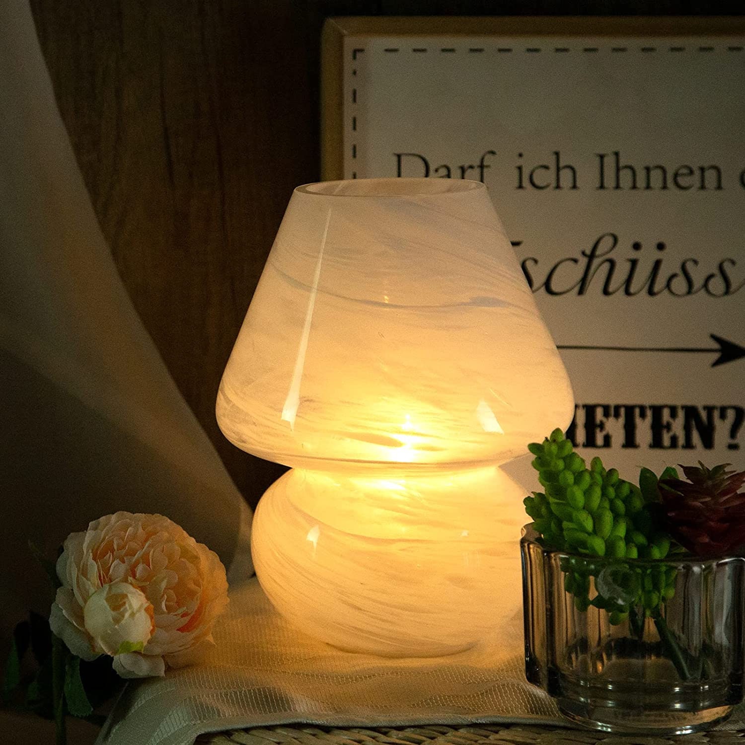SOMMARLÅNKE LED decorative table lamp, beige/battery operated