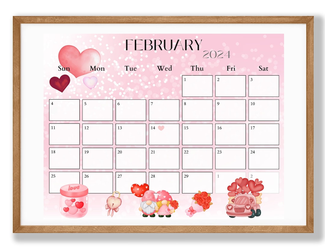 Editable Printable February 2024 Calendar, Fillable Valentine's Day ...