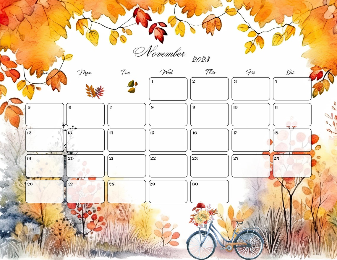 EDITABLE & FILLABLE November 2023 Calendar, Printable, High Quality ...