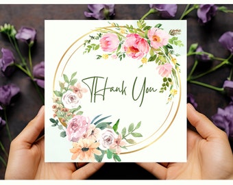 Printable Floral Wedding Thank You Card, Digital Thank You Card, Colorful Wildflower Thank You Card, Instant Download