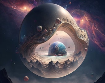Universe Rebirth, Digital Art Print, AI Generated, Wall Art, 1:1, AI Art, Digital Download, Printable, Midjourney, Space, Planets, Earth