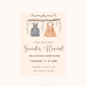 Invitación a la fiesta de revelación de género del bebé, revelación de género, evitación electrónica de revelación de género, invitación a fiesta de revelación de género digital, bebé minimalista