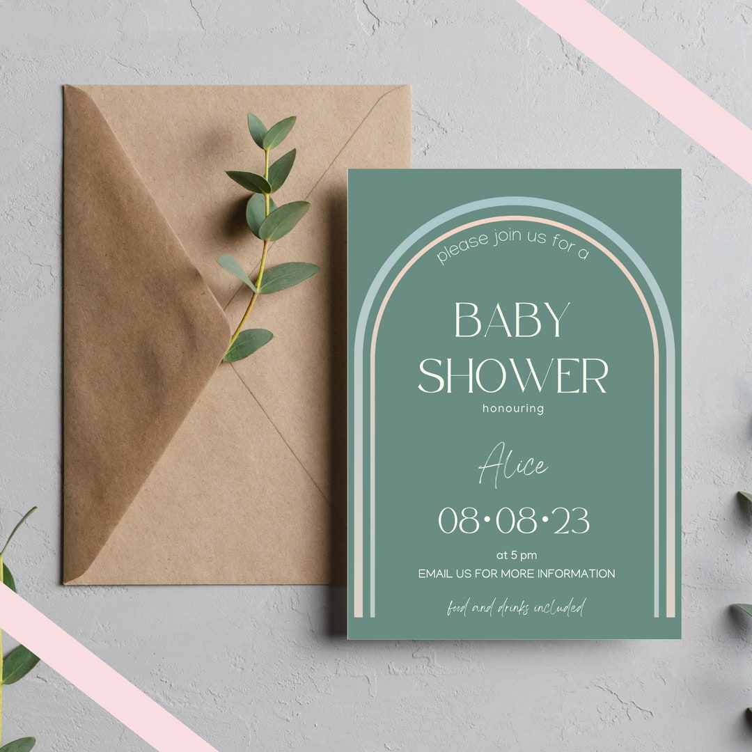Sage Green Baby Shower Invite, Gender Neutral Invitation, Baby Shower