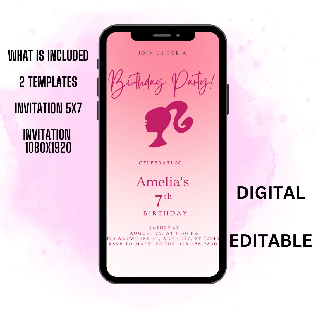 Barbie Invitation Card Birthday Invitation Cardbarbie Doll Etsy Australia