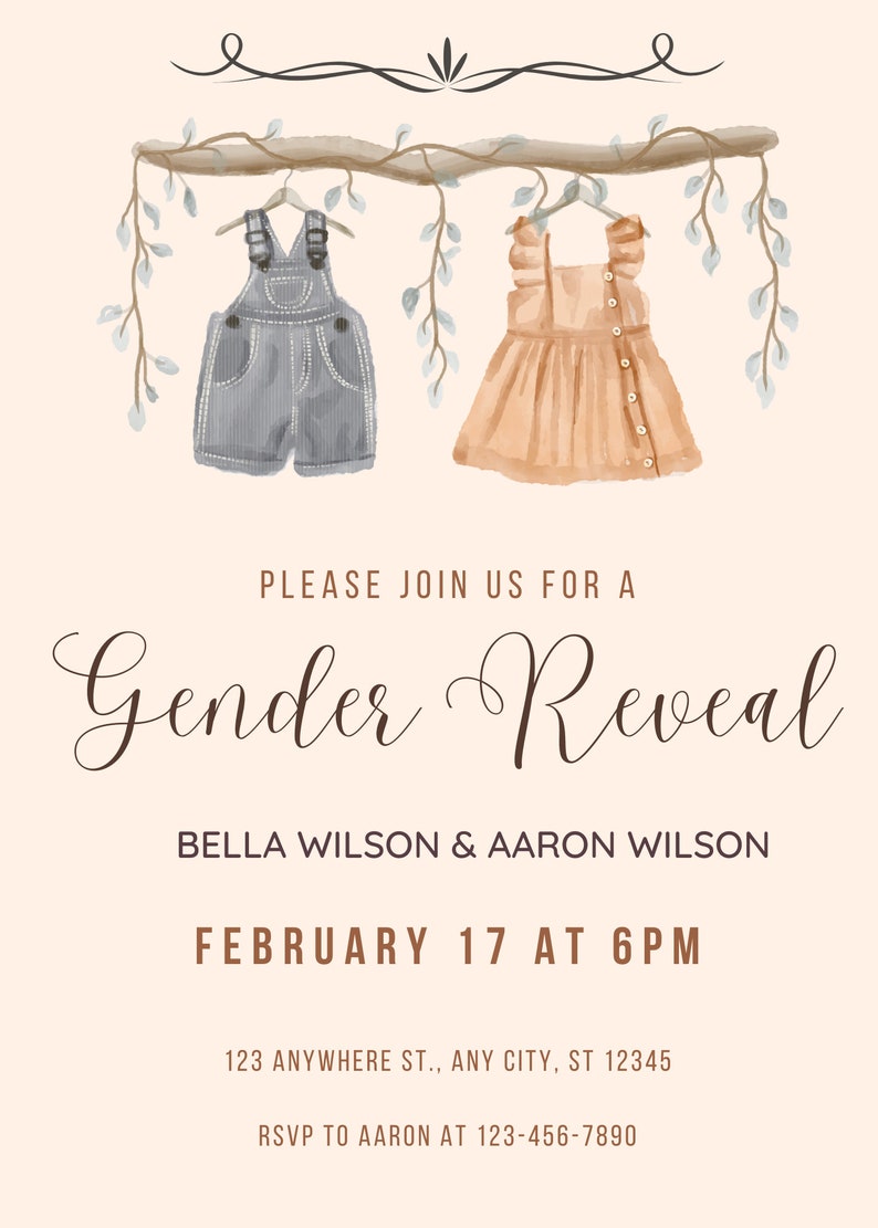 Baby Gender Reveal Party Invitation, Gender Reveal, Electronic Gender