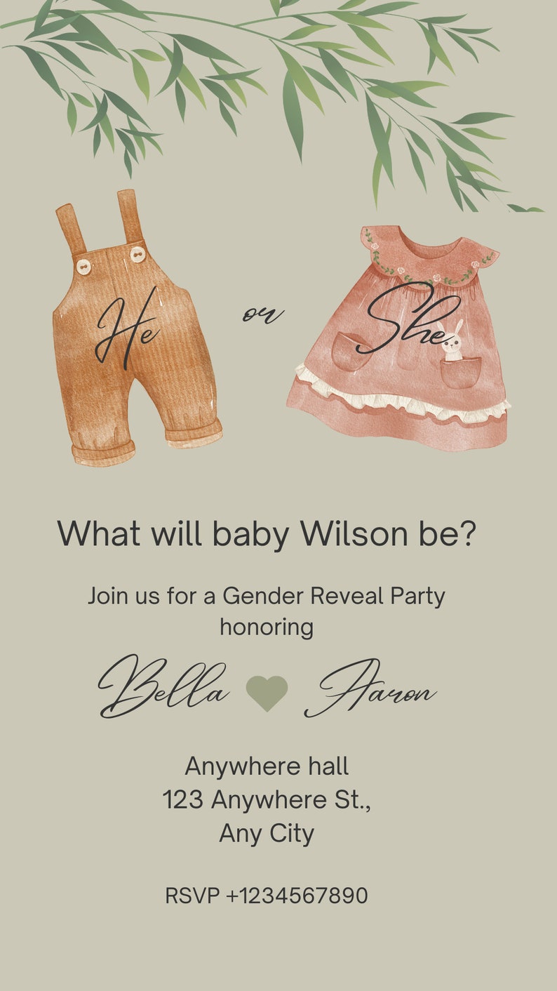 Baby Gender Reveal Party Invitation, Gender Reveal, Electronic Gender