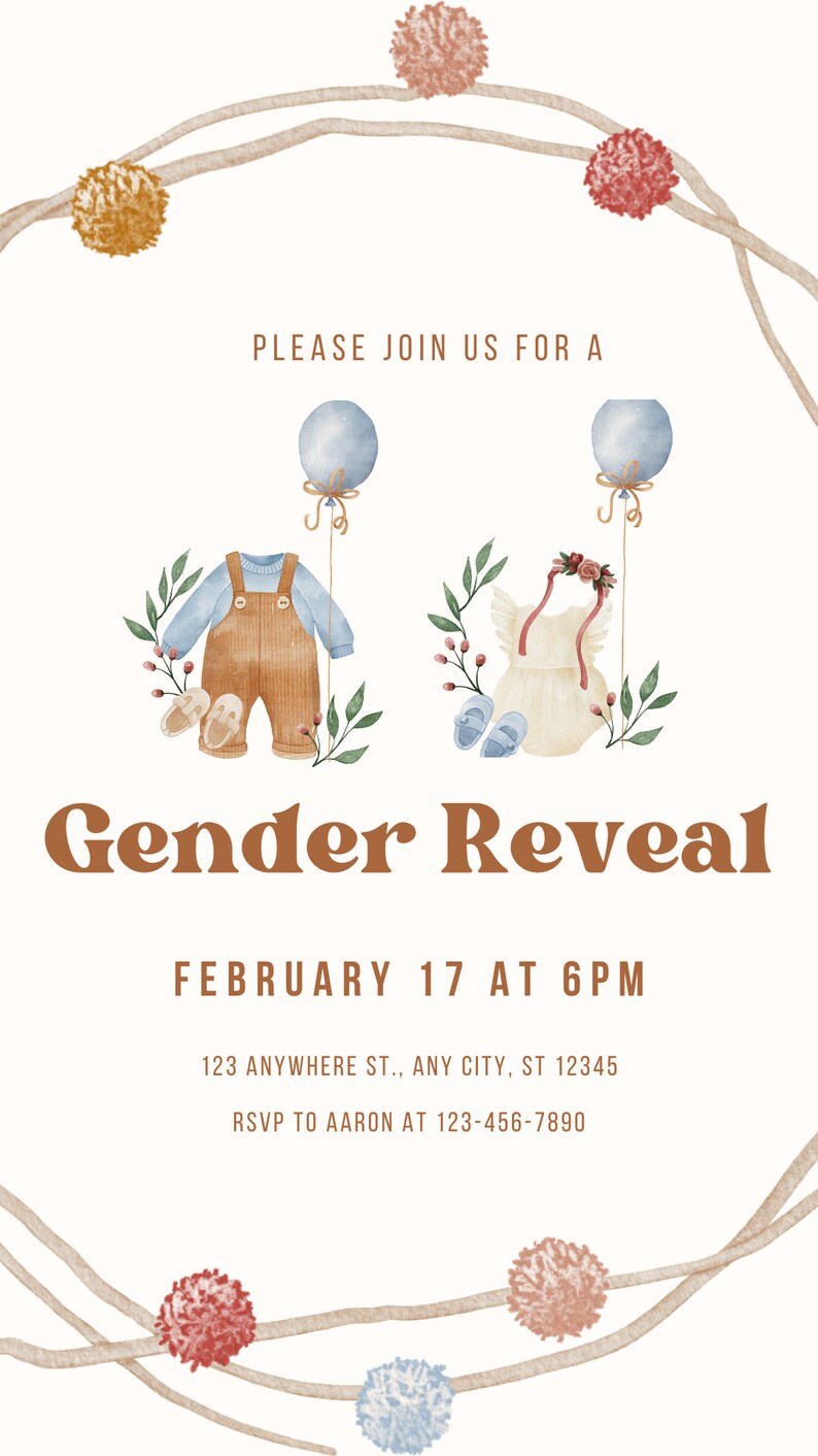 Digital Editable Baby Gender Reveal Invitation, Digital Invitation