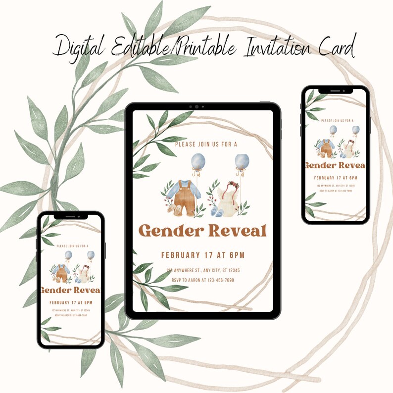 Baby Gender Reveal Invitation, Digital Invitation, Gender Reveal