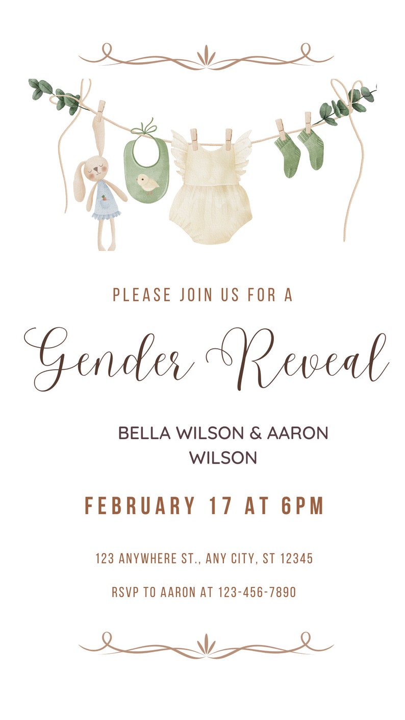 Baby Gender Reveal Party Invitation, Gender Reveal, Electronic Gender