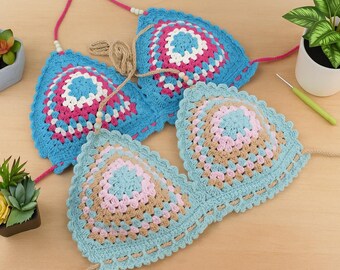Festival Grandma Häkelanleitung, Bikini Top, PDF Neckholder Top, Easy Häkelanleitung, Anfänger Anleitung für Anfänger