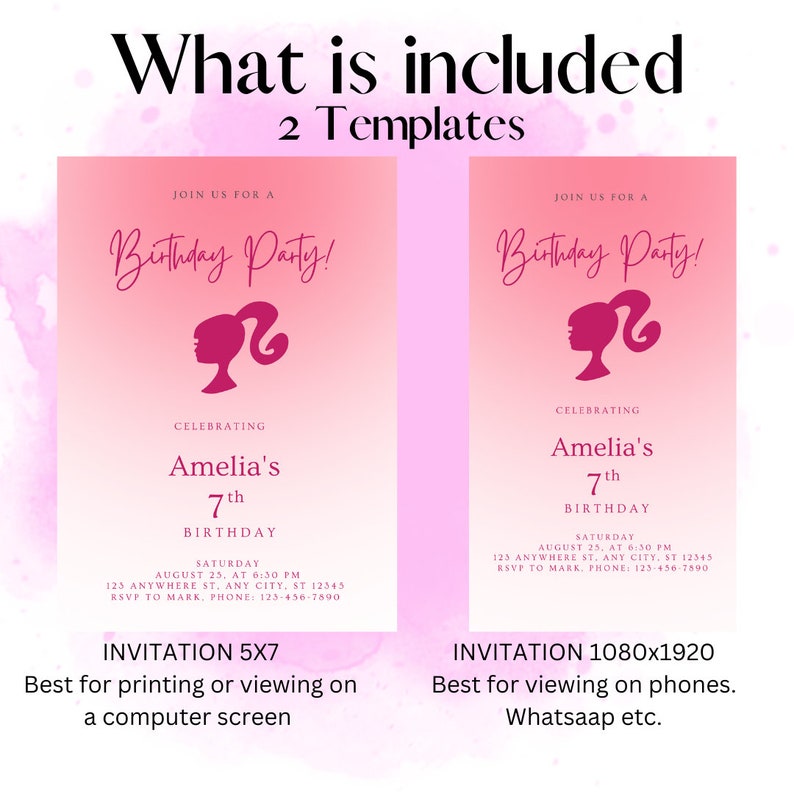 Barbie Invitation Card Birthday Invitation Cardbarbie Doll Etsy Australia