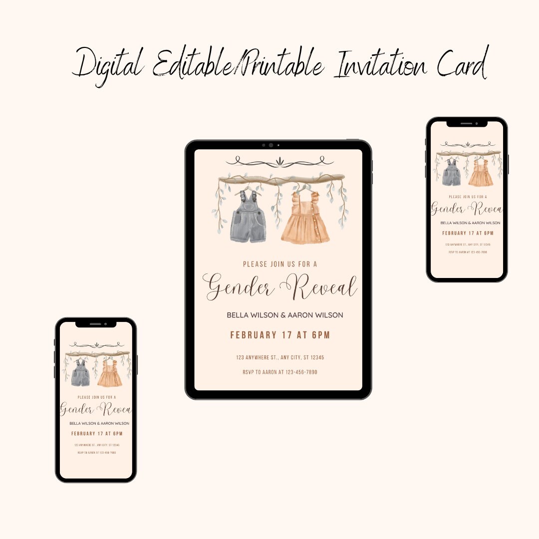 Baby Gender Reveal Party Invitation, Gender Reveal, Electronic Gender