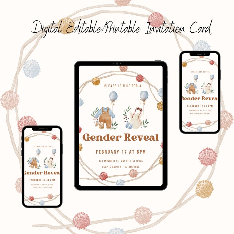 Digital Editable Baby Gender Reveal Invitation, Digital Invitation