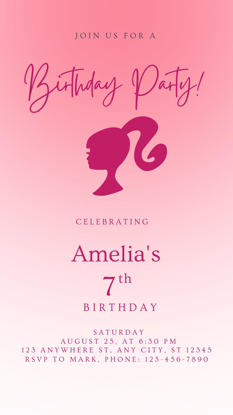 Barbie Invitation Card Birthday Invitation Cardbarbie Doll Etsy Australia