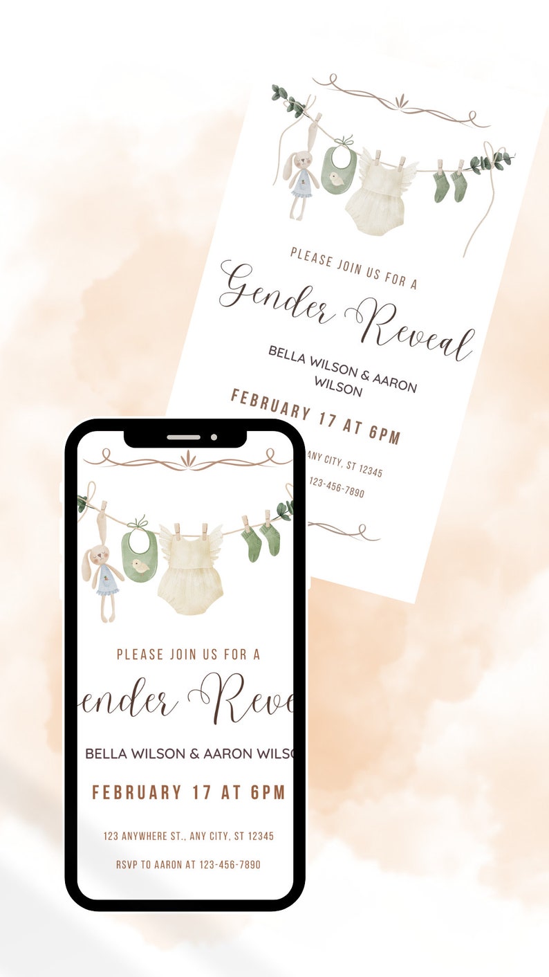 Baby Gender Reveal Party Invitation, Gender Reveal, Electronic Gender