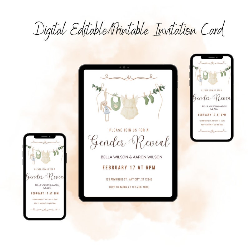 Baby Gender Reveal Party Invitation, Gender Reveal, Electronic Gender