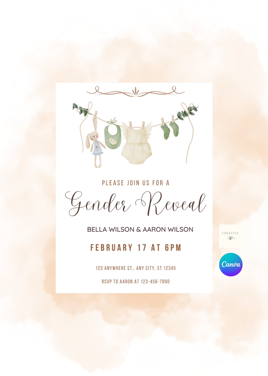 Baby Gender Reveal Party Invitation, Gender Reveal, Electronic Gender