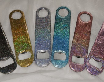 Holographic Bottle Opener - Glitter Bar Key - Handmade Gift