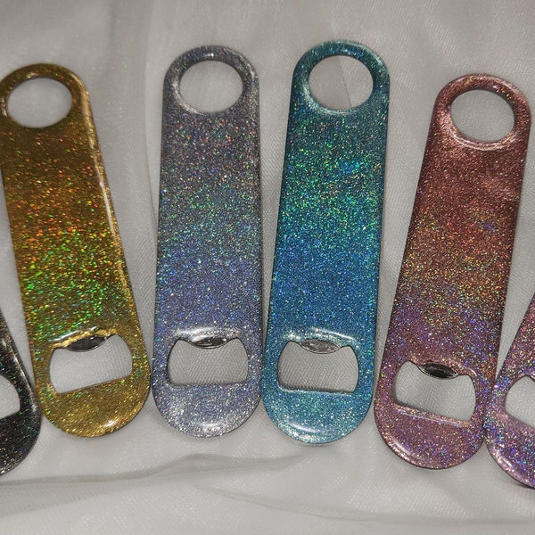 Holographic Bottle Opener - Glitter Bar Key - Handmade Gift