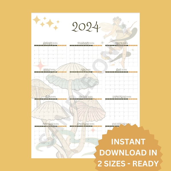 2024 Cottagecore Wall Calendar | Academic Calendar | Download Calendar for Printing in 2 Different Sizes