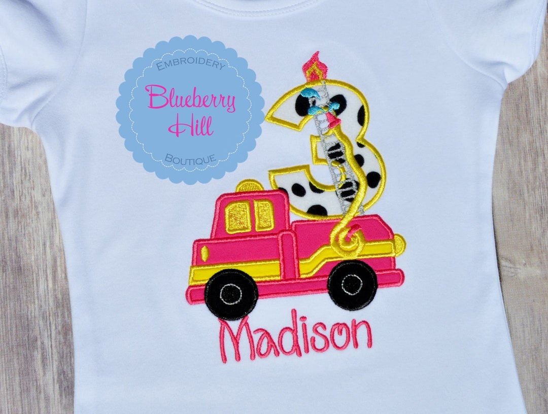 Girls Fire Truck Birthday Shirt Firehouse 3rd Birthday Shirt Pink
