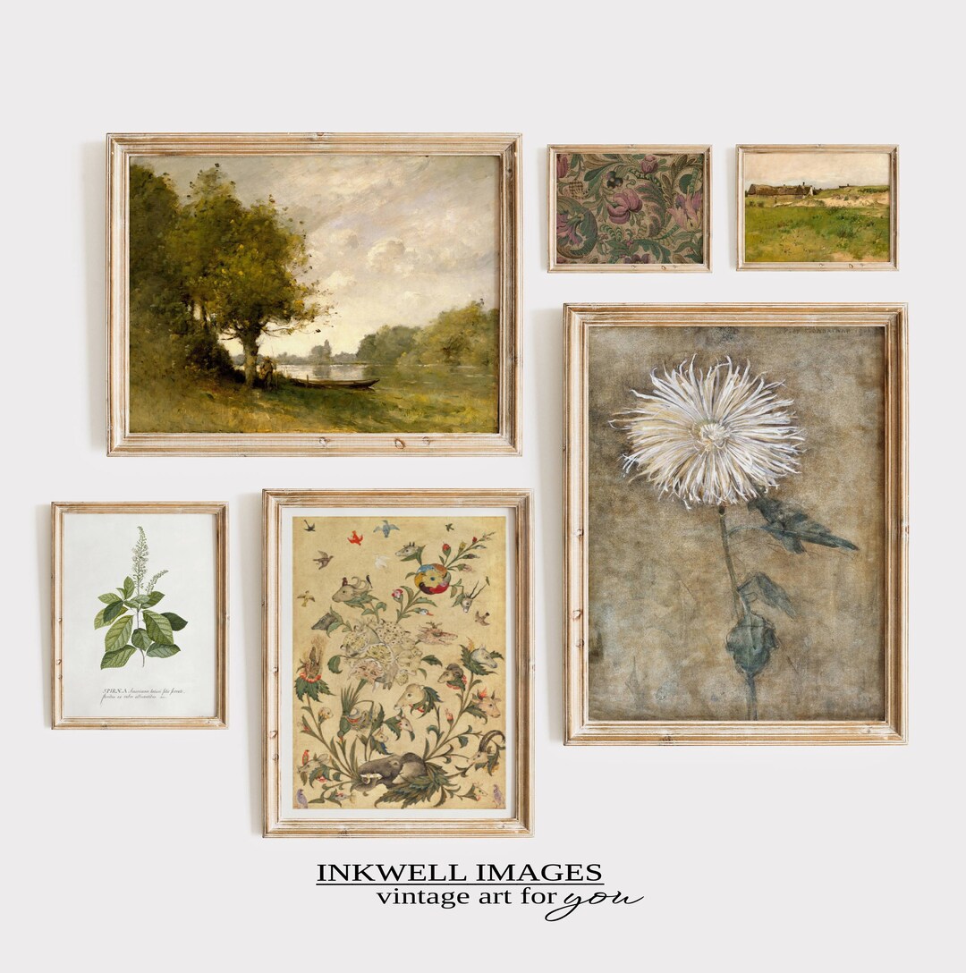 Vintage Gallery Wall Art Set of Six | Warm Aesthetic Home Decor ...