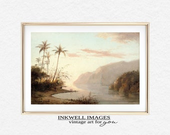 Vintage Landscape Painting | Muted Tonal River Print | Beautiful Dawn Landscape Oil Painting | PRINTABLE | L20