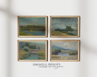 River Landscape Painting Set of 4 | Vintage Nature Landscape Print Set | Digital PRINTABLE | S8