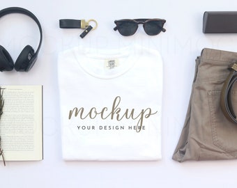 Comfort Colors 1717 Mockup White | Short Sleeve Unisex Shirt Mock up White Flatlay Tshirt Mocks Minimal JPG and PNG Digital Download