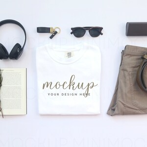Comfort Colors 1717 Mockup White | Short Sleeve Unisex Shirt Mock up White Flatlay Tshirt Mocks Minimal JPG and PNG Digital Download