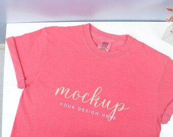 Comfort Colors 1717 Mockup Watermelon | Short Sleeve Unisex Shirt Mock up Watermelon Flatlay Tshirt Collection JPG and PNG Digital Download
