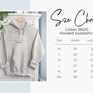 Gildan 18500 Size Chart in Inches and Centimeters | Heavy Blend Hooded Sweatshirt Size Chart Gilden Size Guide JPG and PNG Digital Download