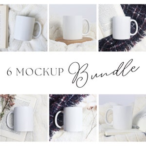 Mug Mockup 11oz Bundle | Cozy Collection | 6 Ceramic White Coffee Cup Mock up Bundle Mugs Mock ups ZIP JPG Digital Download