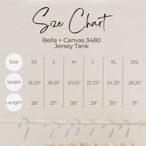 Bella Canvas 3480 Size Chart | Jersey Tank Size Chart Bella and Canvas Mockup Tank Top Size Guide Collection JPG and PNG Digital Download