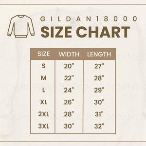 Gildan 18000 Größentabelle International Sizing | Sweatshirt Größentabelle Herren Gilden Damen Pullover Mockup JPG und PNG Digital Download