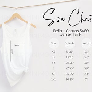 Bella Canvas 3480 Size Chart in Inches and Centimeters | Jersey Tank Size Chart Bella and Canvas Size Guide JPG and PNG Digital Download