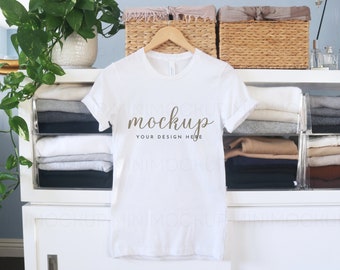 Bella Canvas 3001 Mockup White | Short Sleeve Unisex Shirt Mock up White Tshirt Minimal JPG and PNG Digital Download