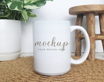 Mug Mockup 15oz | Plants Collection | White Ceramic Coffee Cup Mock up JPG and PNG Digital Download