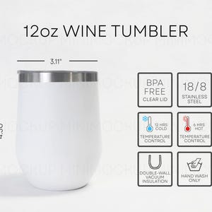 Wine Tumbler Size Chart 12oz | Stainless Steel White Tumbler Mock up Spring Summer JPG and PNG Digital Download