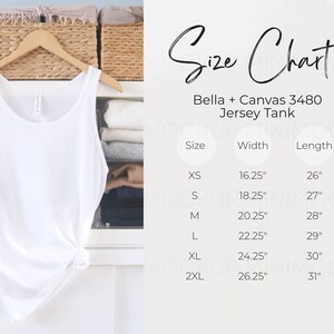 Bella Canvas 3480 Size Chart | Jersey Tank Size Chart Bella and Canvas Mockup Tank Top Size Guide Collection JPG and PNG Digital Download