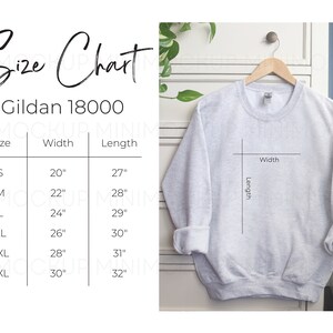 Gildan 18000 Size Chart Inches | Men and Womens Sweatshirt Size Chart Gilden Mockup Collection JPG and PNG Digital Download