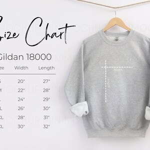 Gildan 18000 Size Chart Inches and Centimeters | Men and Womens Sweatshirt Size Chart Gilden Mockup Collection JPG and PNG Digital Download