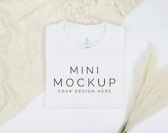 Bella Canvas 3001 Mockup White | Short Sleeve Unisex Shirt Mock up White Flatlay Tshirt Mocks Minimal Boho JPG and PNG Digital Download