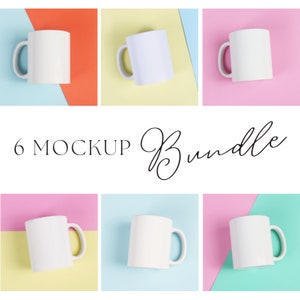 Mug Mockup 11oz Bundle | Color Collection | 6 White Ceramic Coffee Cup Mock up Bundle Mug ZIP Digital Download