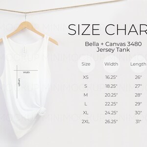 Bella Canvas 3480 Size Chart in Inches and Centimeters | Jersey Tank Size Chart Bella and Canvas Size Guide JPG and PNG Digital Download
