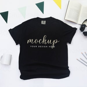Comfort Colors 1717 Mockup Black | Student Teacher Short Sleeve Unisex Shirt Mock up Black Flatlay Tshirt JPG and PNG Digital Download