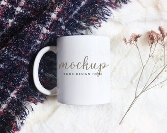 Mug Mockup 11oz | Cozy Collection | White Ceramic Coffee Cup Mock up JPG and PNG Digital Download
