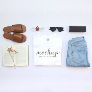 Comfort Colors 1717 Mockup White | Short Sleeve Unisex Shirt Mock up White Flatlay Tshirt Mocks Minimal JPG and PNG Digital Download